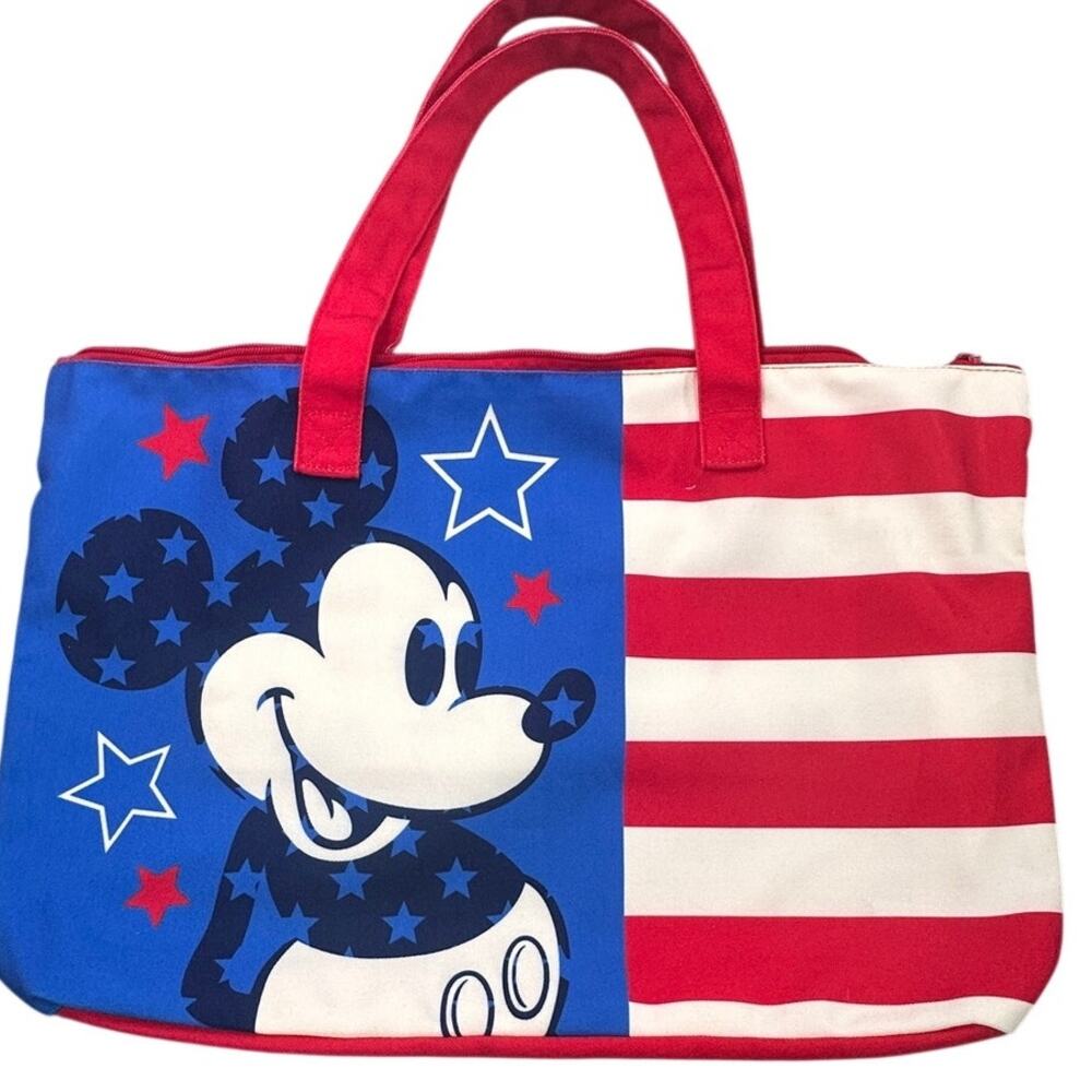 Disney Store Mickey Mouse Americana Patriotic Tote Bag Stars & Stripes Zip Top